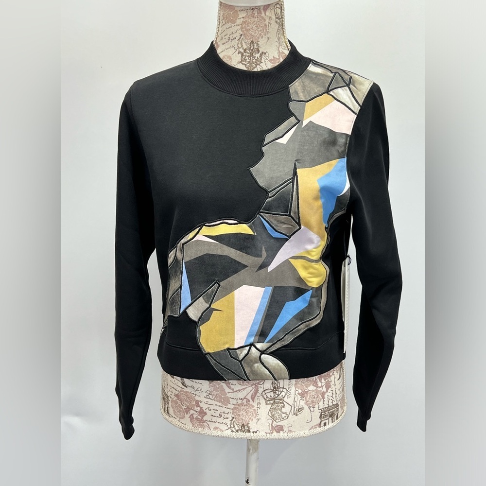 Human Habit Black Graphic Patchwork Crew Neck Swe… - image 8